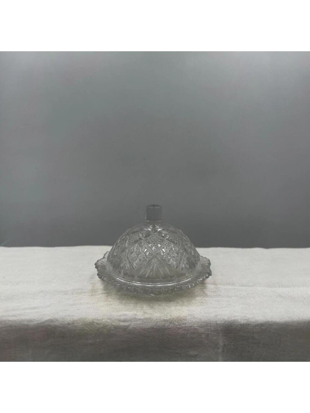 Vintage Crystal Covered Butter Pat Dish Cut Glass Individual Butter Server
